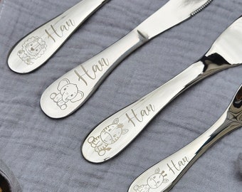 Personalized children's cutlery, children's cutlery with engraving, personalized with name, baptism gift, gift idea baby, safari animal lovers