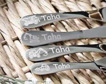Children's cutlery with engraving, personalized children's cutlery, personalized with name, christening gift, gift idea baby, excavator cutlery