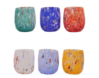 Santiago del Chile, Ensemble de 6 verres de Murano couleur "Multicolore" faits à la main, verre de Murano Made in Italy