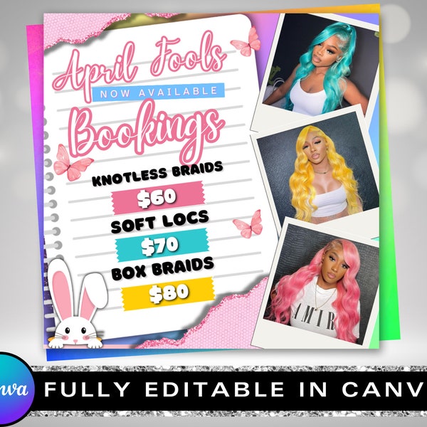 April Booking Flyer, Spring Booking Flyer, Easter Flyer, Canva Template, Book Now Appointments, Beauty, Lashes, Make up, Nails,