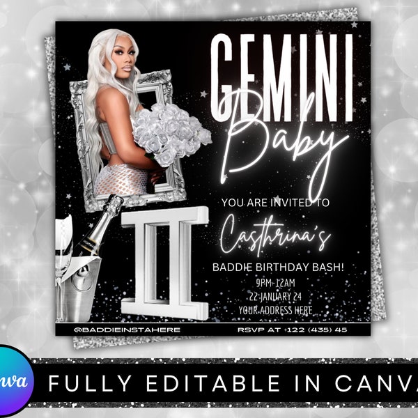 Gemini Birthday Flyer, Gemini Bash Flyer, Birthday flyer, Birthday Girl, Party Flyer, Celebration Flyer, Birthday Event, Birthday Invite