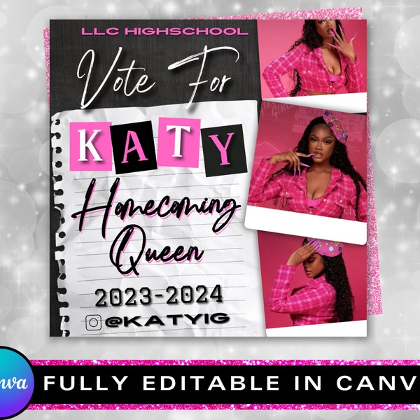 Homecoming Flyer, Vote Homecoming Queen Flyer, Campaign Flyer, Class Campaign Flyer, Election Flyer Prom Queen Flyer | DIY Editable Template