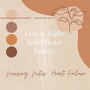 May include: A graphic illustration of a heart with the text "Left vs. Right Sided Heart Failure" and the text "Nursing Notes - Heart Failure" at the bottom of the image.