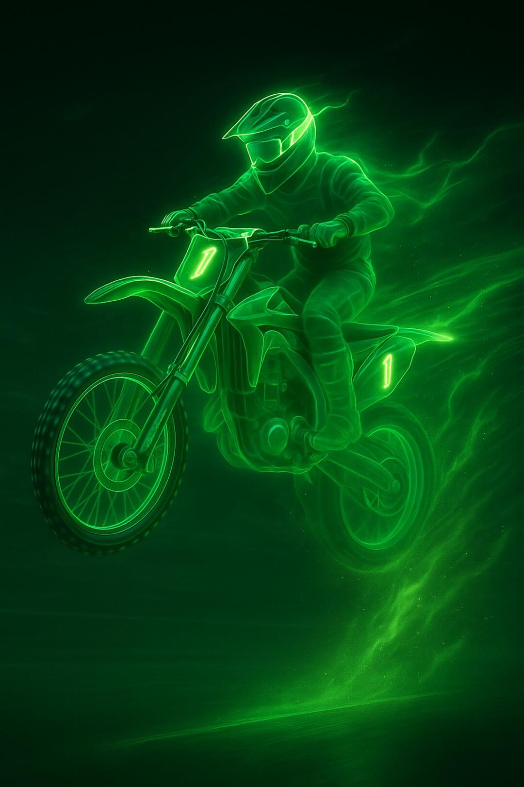 Ghosted Green Rider Motocross Poster | Neon Dirt Bike Wall Art ...