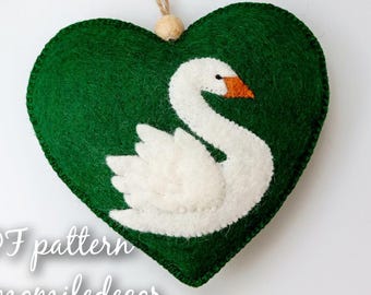Patrón de adorno navideño de fieltro: Cisne, Corazón, Árbol (Patrón en PDF)