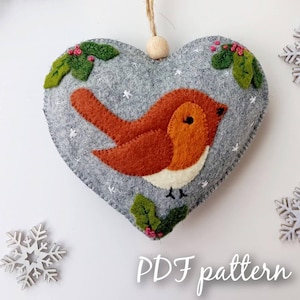 Modèle de décoration de rouge-gorge en feutrine : Broderie de Noël à la main (Modèle PDF)