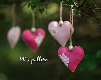 Heart Pattern, Felt Pattern, PDF Sewing Pattern Valentine's Day, Crafts, Valentine gift , Valentine home decor Felt Ornament