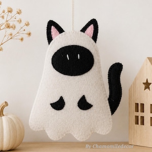 Halloween-Katzen-Filzornament-Schnittmuster, PDF-Anleitung zum Nähen eines Geisterkostüms, DIY-Halloween-Dekoration