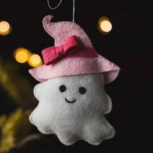 Felt Ghost Ornament Pattern: Pink Witch Hat Halloween Decor (PDF Pattern)