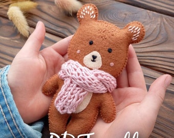 Bear pattern, felt sewing pattern, bear ornament pattern, woodland decor, animal pdf pattern teddy bear, digital download instant hand.