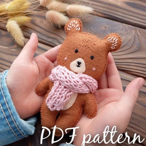 Felt bear pattern, felt sewing pattern, bear ornament pattern, animal pdf pattern teddy bear