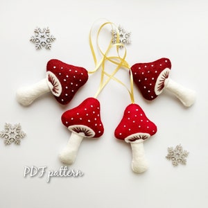 Felt mushroom pattern felt ornament PDF Pattern for Hand Sewing DIGITAL Instant Download Christmas Decorations tutorial