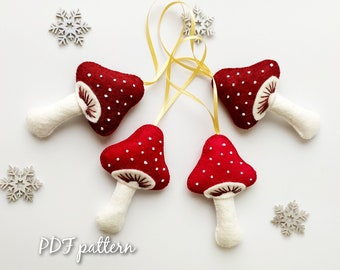 Felt mushroom pattern felt ornament PDF Pattern for Hand Sewing DIGITAL Instant Download Christmas Decorations tutorial