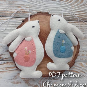 Felt bunny pattern, sewing rabbit patterns, easter bunny decor. Felt bunny Easter ornament.
