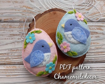 Felt Easter Egg Ornament Pattern: Bird Decoration (PDF Pattern)