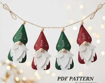 Felt Gnome  Pattern PDF: Christmas Ornament DIY Scandinavian Gnome Sewing Pattern