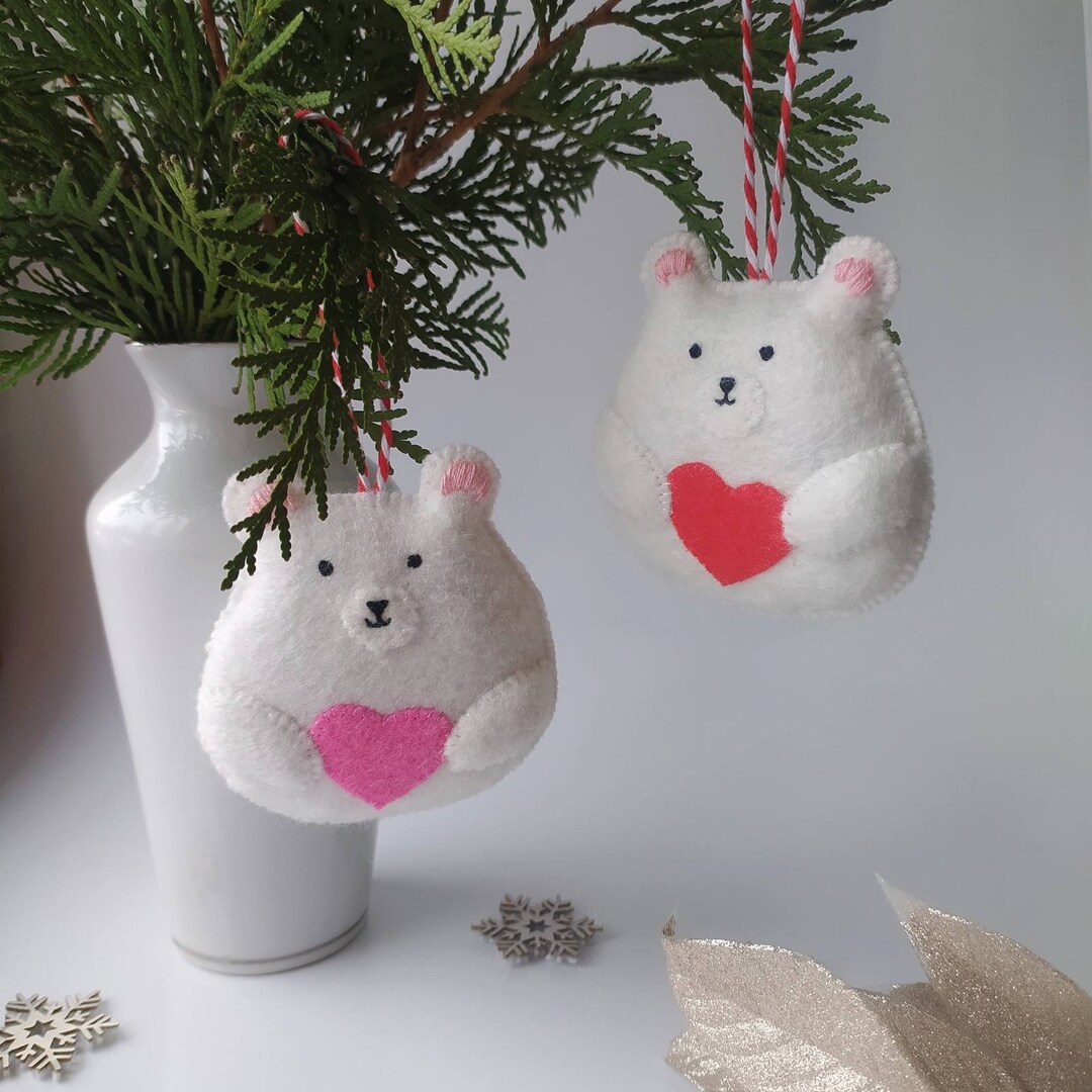 Felt Bears Set of 2 Home Decor Christmas Ornaments Ready to Ship Etsy