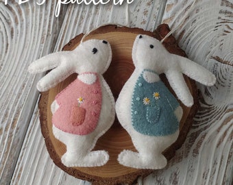 Felt bunny pattern, sewing patterns, easter bunny decor. Felt animals.