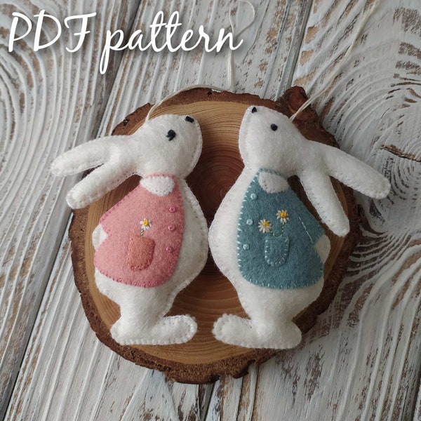 Felt bunny pattern, sewing patterns, easter bunny decor. Felt animals.