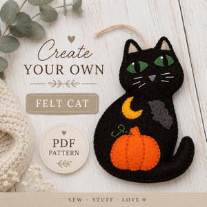 Filzvorlage für eine schwarze Katze – Halloween-Ornament (PDF)