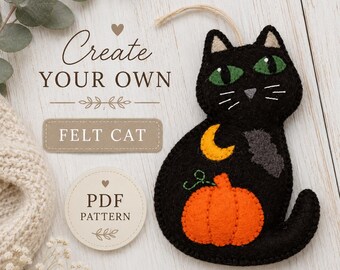 Felt Black Cat Pattern – Halloween Ornament PDF
