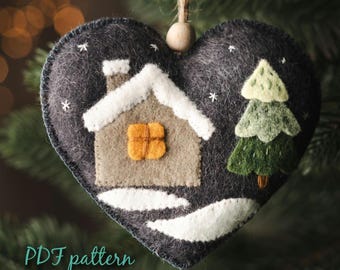 Felt Christmas Ornament Pattern: Heart, House & Tree (PDF Pattern)