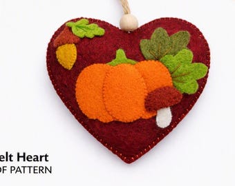 Fall Felt Heart Pattern - Pumpkin Heart Ornament PDF, Autumn Decor, DIY Sewing Pattern