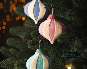Patrones de adornos navideños de fieltro, PDF para coser decoraciones para el árbol de Navidad, decoración navideña DIY