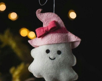 Felt Ghost Ornament Pattern: Pink Witch Hat Halloween Decor (PDF Pattern)