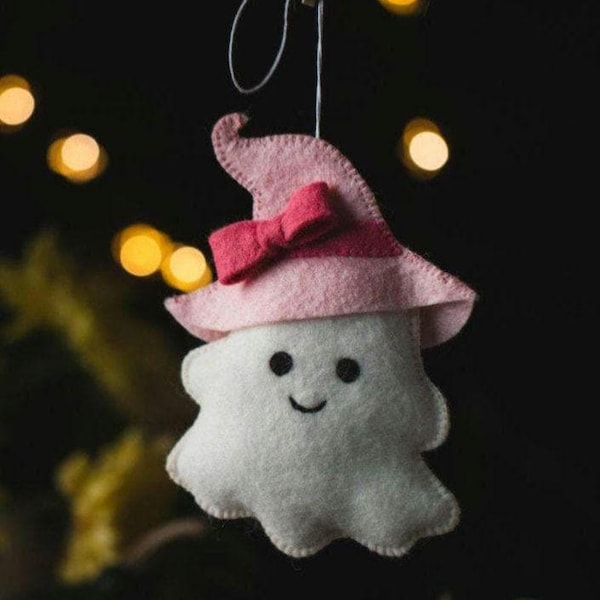 Felt Ghost Ornament Pattern: Pink Witch Hat Halloween Decor (PDF Pattern)