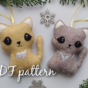Felt cat  pattern Felt Christmas ornament, Christmas PDF Pattern Hand Sewing DIGITAL Instant Download, Cat ornament.