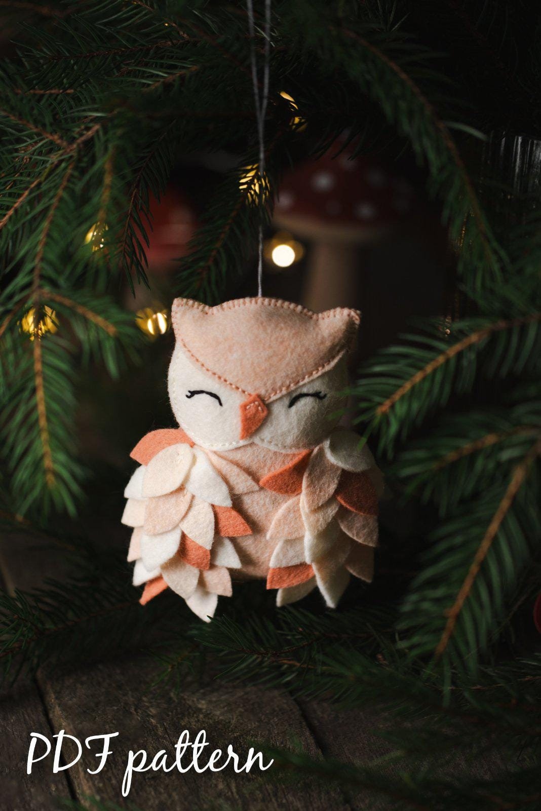 Felt owl pattern, Christmas pattern, Owl ornament, sewing pattern,Christmas ornament, PDF patterns, 