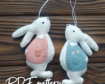 Felt bunny pattern, bunny ornament, sewing patterns, felt ornaments, easter bunny, easter decor, easter garland