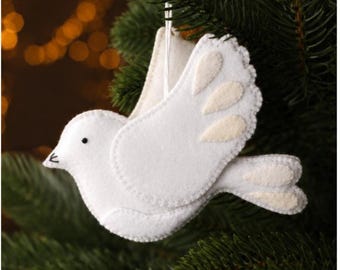Felt Christmas Ornament Patterns: Dove Bird Sewing Pattern, PDF Template