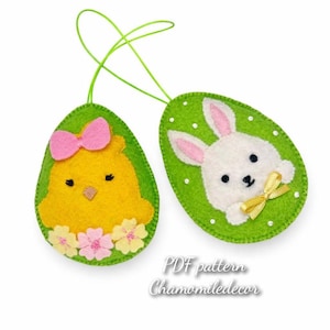 Felt Easter Egg Ornaments PDF Pattern  Chick & Bunny  DIY Spring Craft
