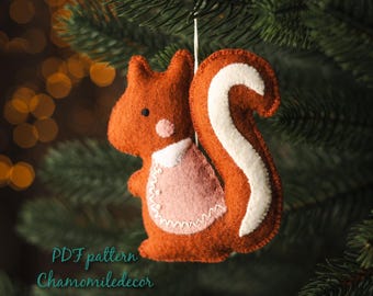 Squirrel Felt Ornament Pattern PDF – DIY Woodland Animal Christmas Decoration, Handmade Sewing Tutorial