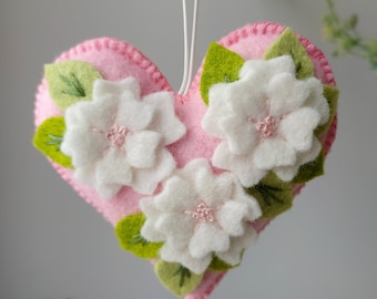 Felt Heart Ornament Pattern: Hand Sewn Floral Design (PDF Pattern)