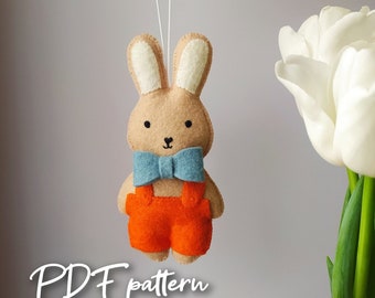 Felt bunny pattern, bunny ornament, sewing patterns, felt ornaments, easter bunny, easter decor, easter garland