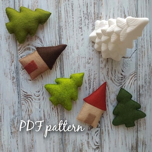 Felt christmas pattern, felt house pattern, Felt Christmas tree decor, felt christmas ornaments, felt house ornament, felt tree pattern.