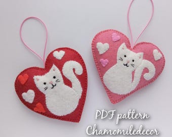Felt Cat Heart Ornament Pattern: Valentine's Day Sewing (PDF Pattern)