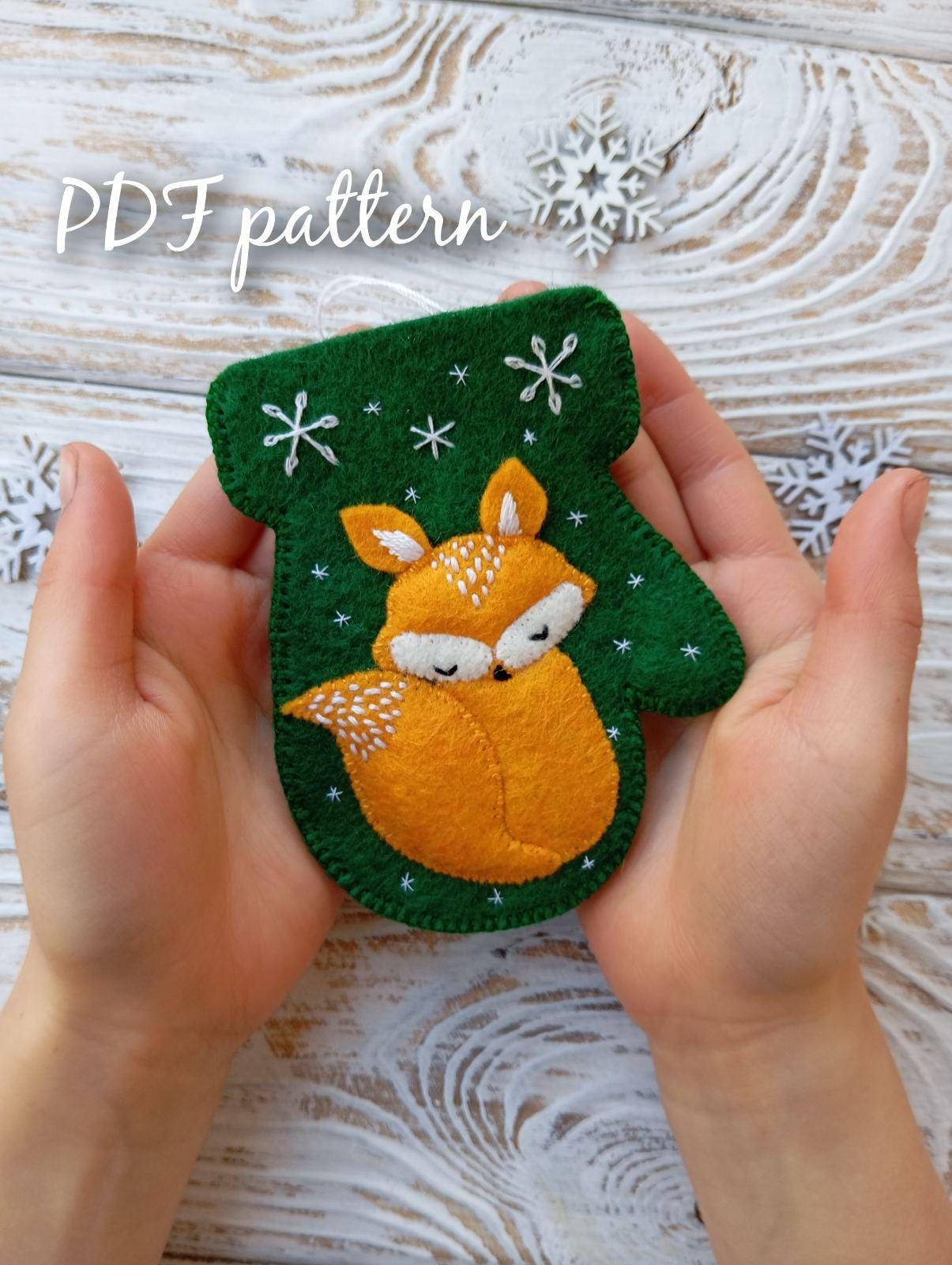 Felt Christmas Ornament Pattern: Mini Mitten Fox Applique (PDF Tutorial ...