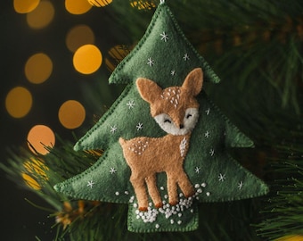 Felt Christmas Tree Ornament Pattern, Deer Sewing Pattern, Felt Christmas PDF