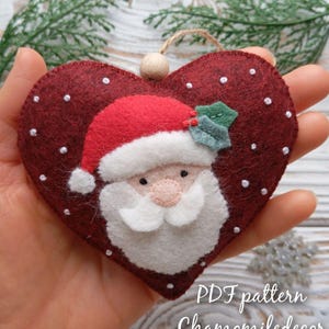 Felt Santa ornament pattern, felt christmas pattern, Christmas patterns sewing, felt christmas, felt embroidery pattern, christmas ornament.