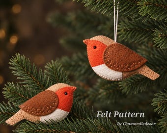 Felt christmas ornament patterns - Robin bird sewing pattern, Christmas Bird Ornament PDF, DIY Felt Ornament.