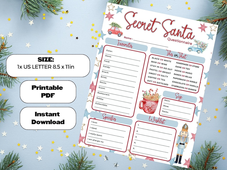 Secret Santa Gift Exchange Questionnaire,secret Santa Questionnaire for
