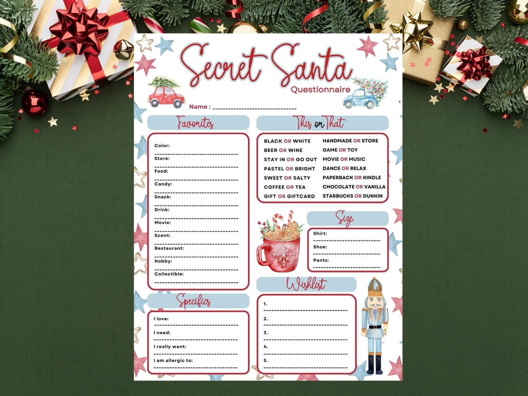 Secret Santa Gift Exchange Questionnaire,secret Santa Questionnaire for