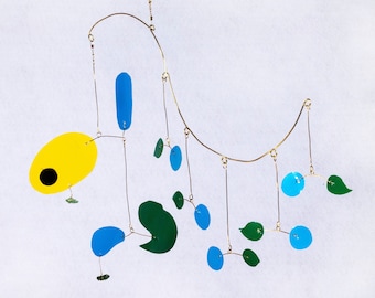 Blau Grün Mobile: Kinetische Hängeskulptur, Kinderzimmer Dekor