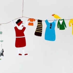 Hanging Up The Wash, Kinetic Mobile, Art Mobile, kinetic mobile, hanging sculpture, Modern Mobile, Mid Century Modern, art decor
