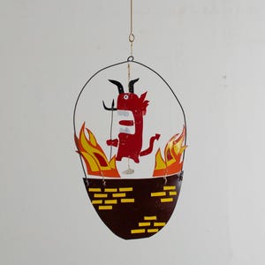 Hell in a Handbasket mobile, kinetic mobile, hanging mobile, art, modern mobile, satire, art decor, hanging sculpture, mid-century mobile