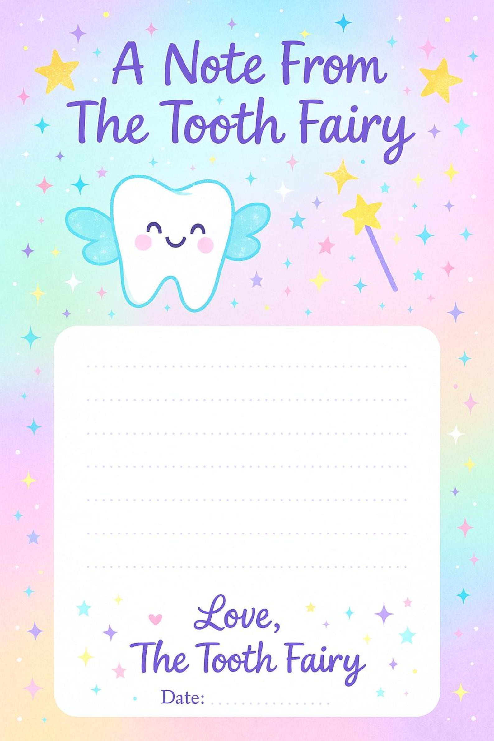 Magical Tooth Fairy Note for Kids: Pastel Design (PDF) - Etsy